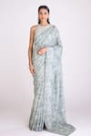 Buy_Basanti - Kapde Aur Koffee_Green Georgette Printed Floral Stripe Halter Neck Saree With Blouse_at_Aza_Fashions