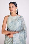 Basanti - Kapde Aur Koffee_Green Georgette Printed Floral Stripe Halter Neck Saree With Blouse_Online_at_Aza_Fashions