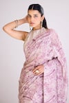 Buy_Basanti - Kapde Aur Koffee_Wine Georgette Printed Botanical Halter Neck Saree With Blouse _Online_at_Aza_Fashions