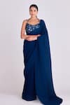 Basanti - Kapde Aur Koffee_Blue Pleated Georgette Embroidered Blouse Mirror Pre-draped Saree With _Online_at_Aza_Fashions