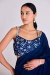 Buy_Basanti - Kapde Aur Koffee_Blue Pleated Georgette Embroidered Blouse Mirror Pre-draped Saree With _Online_at_Aza_Fashions