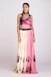 Buy_Basanti - Kapde Aur Koffee_Pink Chinon Print Floral Sweetheart Neck Two Tone Lehenga Set _at_Aza_Fashions