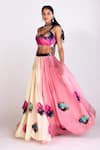 Basanti - Kapde Aur Koffee_Pink Chinon Print Floral Sweetheart Neck Two Tone Lehenga Set _Online_at_Aza_Fashions