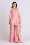 Buy_Basanti - Kapde Aur Koffee_Pink Organza Embroidery Sequin V Neck Butti Kurta Sharara Set _at_Aza_Fashions