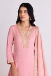 Basanti - Kapde Aur Koffee_Pink Organza Embroidery Sequin V Neck Butti Kurta Sharara Set _Online_at_Aza_Fashions