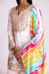 Buy_Basanti - Kapde Aur Koffee_Ivory Silk Organza Embroidery Floral Notched Neck Dori Kurta Sharara Set_Online_at_Aza_Fashions