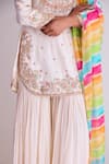 Shop_Basanti - Kapde Aur Koffee_Ivory Silk Organza Embroidery Floral Notched Neck Dori Kurta Sharara Set_Online_at_Aza_Fashions