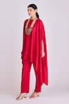 Basanti - Kapde Aur Koffee_Red Crushed Blended Silk Plain Round Neck Asymmetric Tunic Pant Set_Online_at_Aza_Fashions