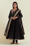 Buy_Ikshita Choudhary_Black Chanderi Embroidered Sequin Round Anarkali Churidar Set _at_Aza_Fashions