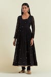 Ikshita Choudhary_Black Chanderi Embroidered Sequin Round Anarkali Churidar Set _Online_at_Aza_Fashions