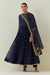 Buy_Ikshita Choudhary_Blue Chanderi Embroidered Sequin Round Anarkali Churidar Set _at_Aza_Fashions