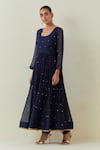 Buy_Ikshita Choudhary_Blue Chanderi Embroidered Sequin Round Anarkali Churidar Set _Online_at_Aza_Fashions