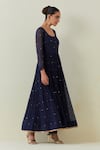 Shop_Ikshita Choudhary_Blue Chanderi Embroidered Sequin Round Anarkali Churidar Set _Online_at_Aza_Fashions