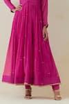 Ikshita Choudhary_Pink Chanderi Embroidered Sequin V Neck Work Anarkali Churidar Set _Online_at_Aza_Fashions