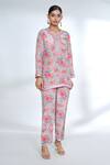 Buy_Gopi Vaid_Pink Cotton Silk Printed Floral Round Top And Pant Set _at_Aza_Fashions