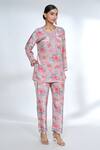 Shop_Gopi Vaid_Pink Cotton Silk Printed Floral Round Top And Pant Set _Online_at_Aza_Fashions