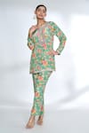Buy_Gopi Vaid_Green Cotton Silk Printed Flower Round Top And Pant Co-ord Set
