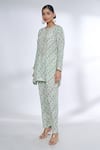 Buy_Gopi Vaid_Grey Cotton Silk Printed Floral Jaal Round Top And Pant Co-ord Set_Online_at_Aza_Fashions