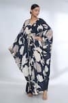 Buy_Gopi Vaid_Black Crepe Printed Floral V Neck Draped Kaftan 