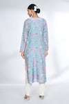 Shop_Gopi Vaid_Blue Cotton Silk Printed Floral Notched Straight Kurta _at_Aza_Fashions