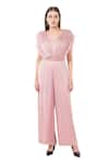 Buy_Anjali Kanwar_Pink Viscose Embellished Crystal Textured Pattern Draped Jumpsuit With Belt_Online_at_Aza_Fashions