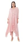 Buy_Anjali Kanwar_Pink Silk Embellished Bead V-neck Pearl Ruffle Tunic With Pant _at_Aza_Fashions