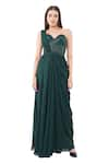 Buy_Anjali Kanwar_Green Viscose Embellished Bead Sweetheart Sequin Draped Gown _at_Aza_Fashions