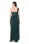 Shop_Anjali Kanwar_Green Viscose Embellished Bead Sweetheart Sequin Draped Gown _at_Aza_Fashions