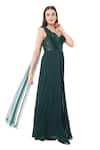 Anjali Kanwar_Green Viscose Embellished Bead Sweetheart Sequin Draped Gown _Online_at_Aza_Fashions