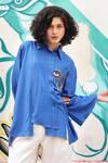 Buy_Shilpi Gupta_Blue Kataan Fabric Embroidered Resham Collared Front Pocket Shirt _Online_at_Aza_Fashions