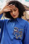 Shop_Shilpi Gupta_Blue Kataan Fabric Embroidered Resham Collared Front Pocket Shirt _Online_at_Aza_Fashions