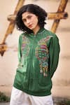 Buy_Shilpi Gupta_Green Chanderi 70gm Embellished Resham Closed Bomber Jacket_Online_at_Aza_Fashions