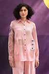 Buy_Shilpi Gupta_Pink Organza Embellished Sequin Collared Pocketed Shirt_at_Aza_Fashions