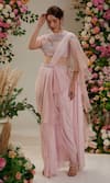 Preeti S Kapoor_Pink Georgette Embroidered Cutdana Round Pre-draped Ruffled Saree Set_Online_at_Aza_Fashions