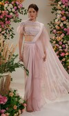 Buy_Preeti S Kapoor_Pink Georgette Embroidered Cutdana Round Pre-draped Ruffled Saree Set_at_Aza_Fashions