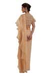 Preeti S Kapoor_Peach Georgette Embroidered Pre-draped Saree With Fringe Embellished Blouse_Online_at_Aza_Fashions