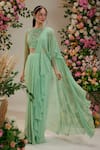 Preeti S Kapoor_Green Georgette Embroidered Cutdana Round Pre-draped Ruffled Saree With Blouse_Online_at_Aza_Fashions