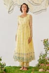 Baise Gaba_Yellow Anarkali And Dupatta Chiffon Printed Floral Eden & Striped Set_Online_at_Aza_Fashions