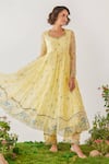 Buy_Baise Gaba_Yellow Anarkali And Dupatta Chiffon Printed Floral Eden & Striped Set_Online_at_Aza_Fashions