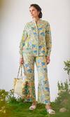 Buy_Baise Gaba_Yellow Mohair, Modal Embroidery Flavia Floral And Striped Print Shirt & Pant Set_at_Aza_Fashions