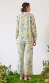 Shop_Baise Gaba_Yellow Mohair, Modal Embroidery Flavia Floral And Striped Print Shirt & Pant Set_at_Aza_Fashions