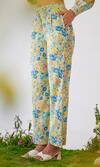 Shop_Baise Gaba_Yellow Mohair, Modal Embroidery Flavia Floral And Striped Print Shirt & Pant Set