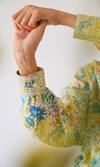 Baise Gaba_Yellow Moss Printed Floral Stand Collar Flavia And Striped Shirt_at_Aza_Fashions