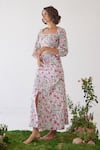 Buy_Baise Gaba_Pink Check Cotton Printed Floral Square Neck Jade Top And Skirt Set