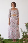 Buy_Baise Gaba_Pink Check Cotton Printed Floral Jade Skirt_at_Aza_Fashions