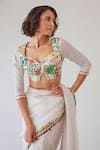 Buy_Baise Gaba_White Modal Satin Printed Floral Sweetheart Aabha And Animal Blouse _at_Aza_Fashions