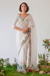 Buy_Baise Gaba_White Saree Chiffon Printed Floral Sweetheart Imaan And With Blouse _at_Aza_Fashions