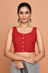Buy_Nazaakat by Samara Singh_Red Cotton Plain Round Blouse_at_Aza_Fashions