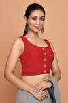 Buy_Nazaakat by Samara Singh_Red Cotton Plain Round Blouse_Online_at_Aza_Fashions