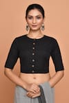 Buy_Nazaakat by Samara Singh_Black Cotton Solid Round Half Sleeve Blouse_at_Aza_Fashions